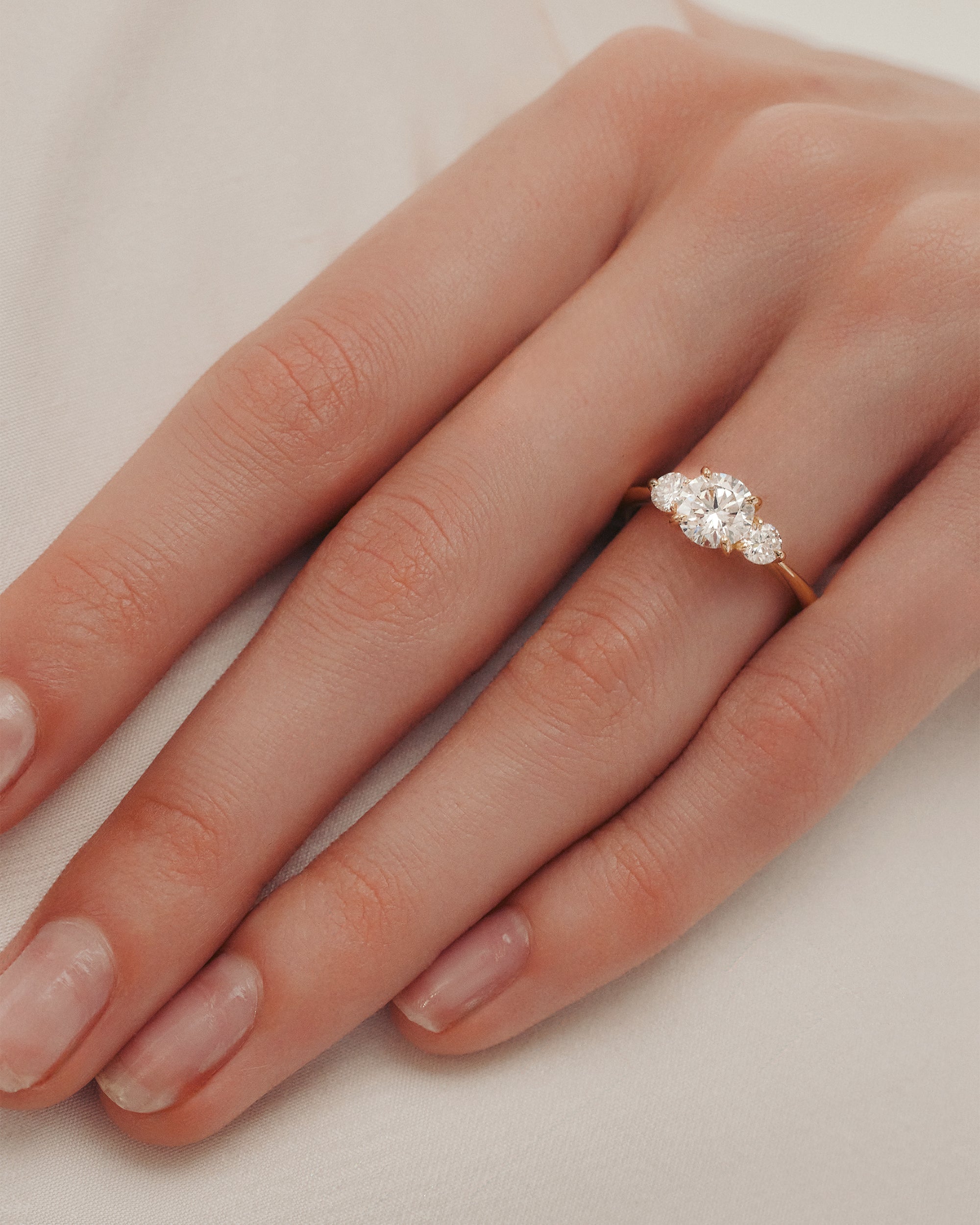 Marquise Shaped Three Stone Lab Grown Diamond Engagement Ring